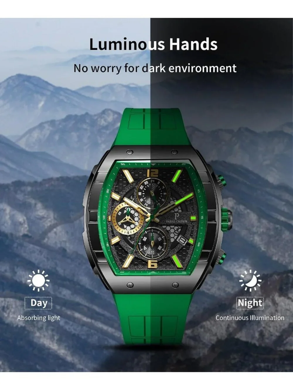 Men's Green Luxury Fashion Analog Waterproof Luminous Quartz Classic Wrist Watch